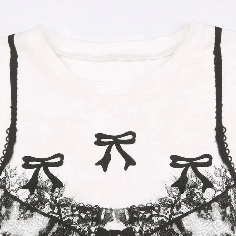 Y2K Lace Bra Baby Tee with lace trim, Y2K baby tee styled with low rise bottoms