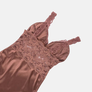 Y2K Lace Bust Satin Maxi Dress view 4 | MAUVSTUDIO®