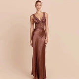 Y2K Lace Bust Satin Maxi Dress view 8 | MAUVSTUDIO®
