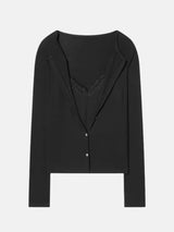 Y2K Lace Cardigan Top with lace trim, Y2K long sleeve top styled with low rise bottoms