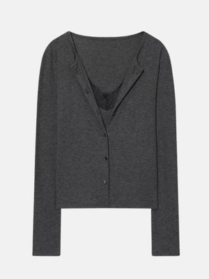 Y2K Lace Cardigan Top with lace trim, Y2K long sleeve top styled with low rise bottoms