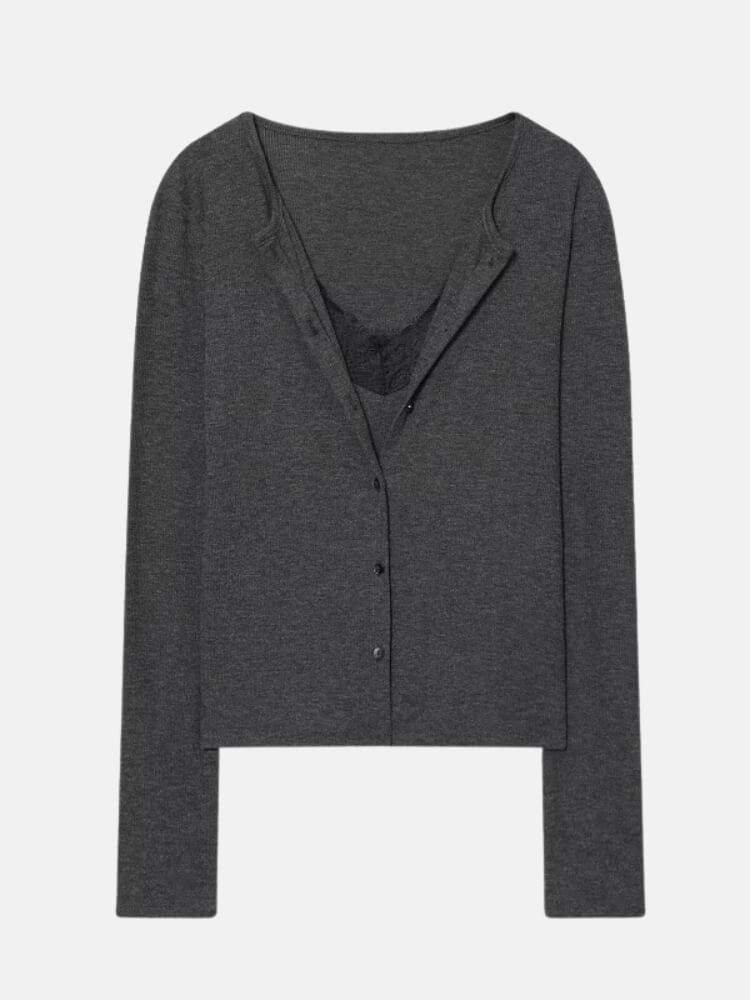 Y2K Lace Cardigan Top with lace trim, Y2K long sleeve top styled with low rise bottoms