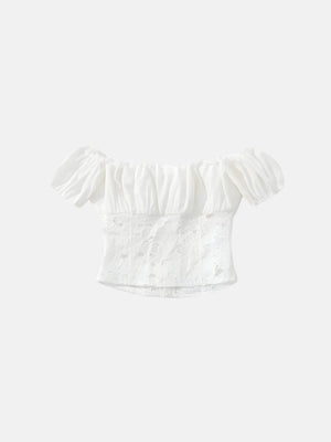 Y2K Lace Milkmaid Crop Top with lace trim, Y2K crop top styled with low rise bottoms