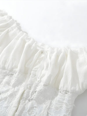 Y2K Lace Milkmaid Crop Top with lace trim, Y2K crop top styled with low rise bottoms