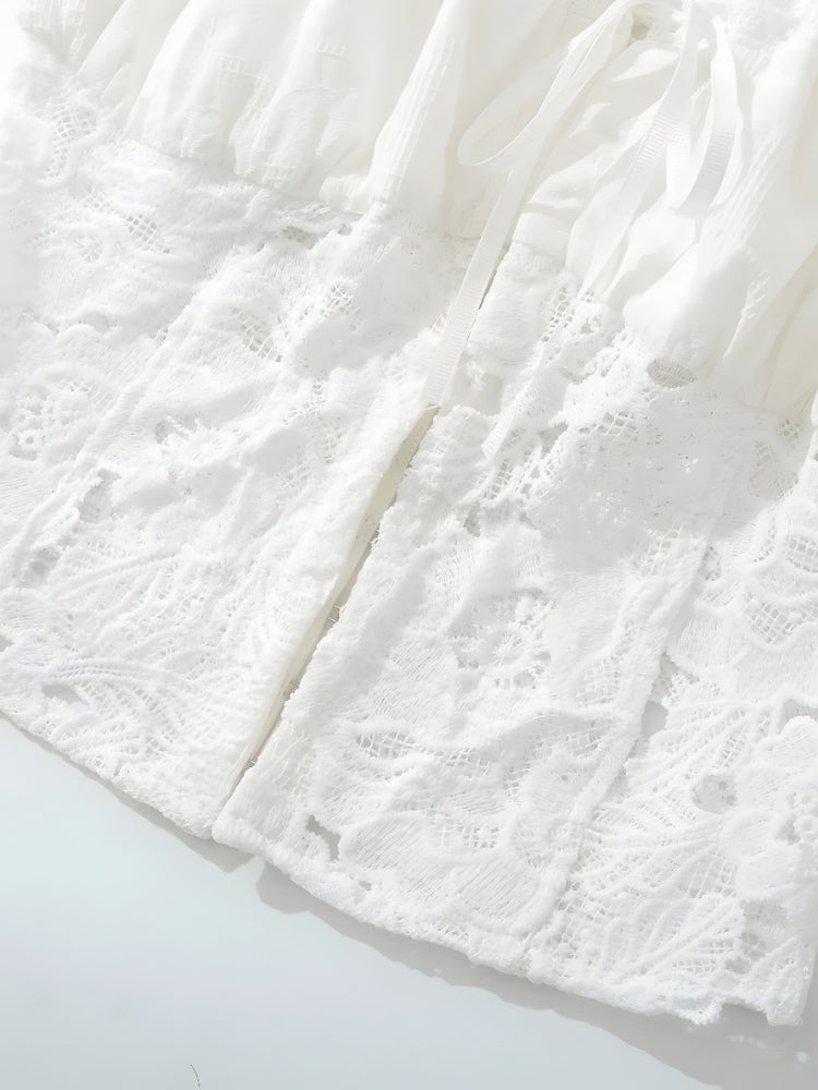 Y2K Lace Milkmaid Crop Top with lace trim, Y2K crop top styled with low rise bottoms
