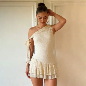 Y2K Lace Ruffle Mini Dress view 3 | MAUVSTUDIO®