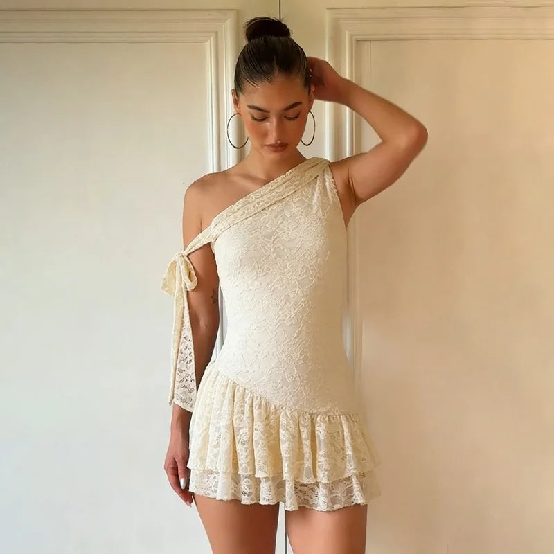 Y2K Lace Ruffle Mini Dress view 3 | MAUVSTUDIO®