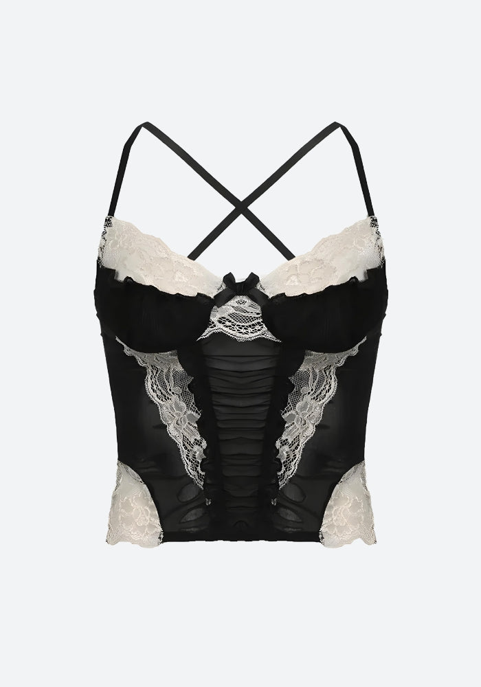 Y2K Lace Sheer Cropped Top-Mauv Studio