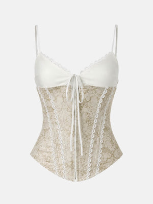 Y2K Lace & Tie Top with lace trim, Y2K tube top styled with low rise bottoms
