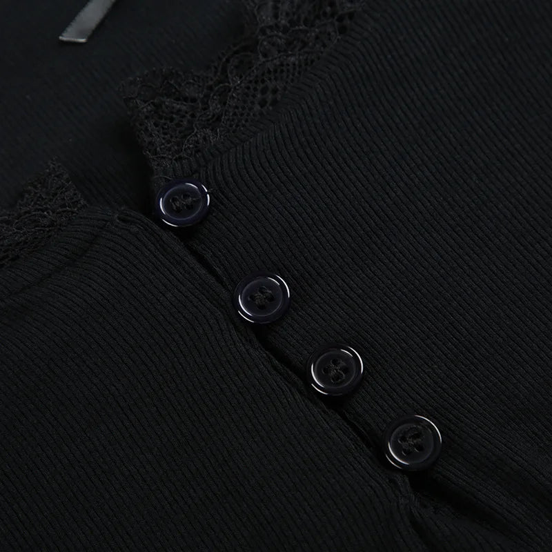 Y2K Lace Trim Button Top with lace trim, Y2K long sleeve top styled with low rise bottoms