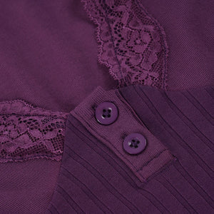 Y2K Lace Trim Henley Top with lace trim, Y2K long sleeve top styled with low rise bottoms