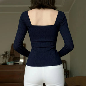 Y2K Lace Trim Knit Top with lace trim, Y2K long sleeve top styled with low rise bottoms