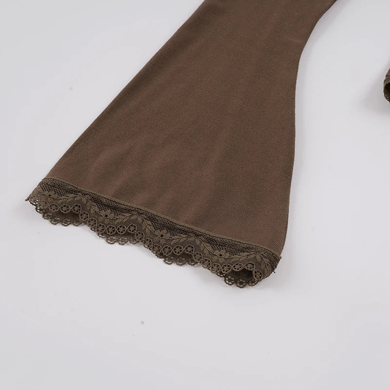 Y2K Lace Trim Square Neck Top with lace trim, Y2K long sleeve top styled with low rise bottoms