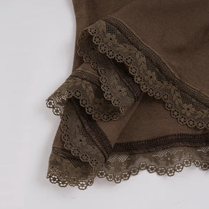 Y2K Lace Trim Square Neck Top with lace trim, Y2K long sleeve top styled with low rise bottoms