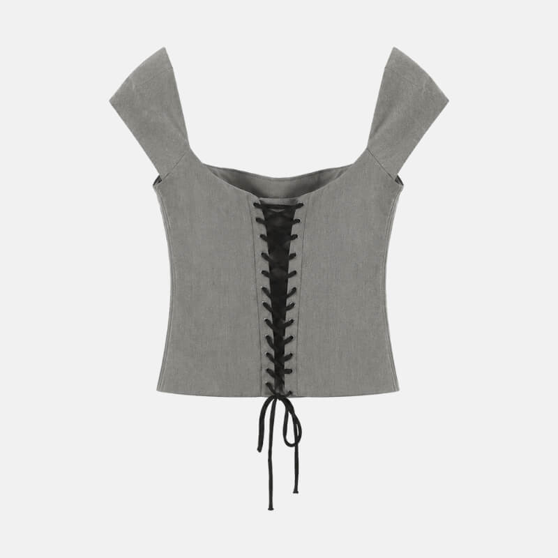 Y2K Lace Up Corset Top with lace trim, Y2K corset styled with low rise bottoms