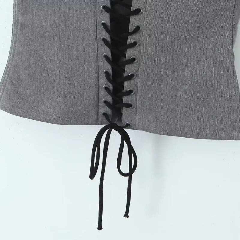 Y2K Lace Up Corset Top with lace trim, Y2K corset styled with low rise bottoms