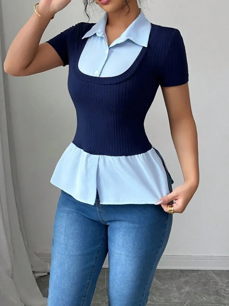 Y2K Layered Collar Knit Top with ribbed knit, Y2K top styled with low rise bottoms