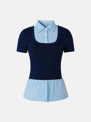Y2K Layered Collar Knit Top with ribbed knit, Y2K top styled with low rise bottoms