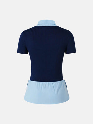 Y2K Layered Collar Knit Top with ribbed knit, Y2K top styled with low rise bottoms
