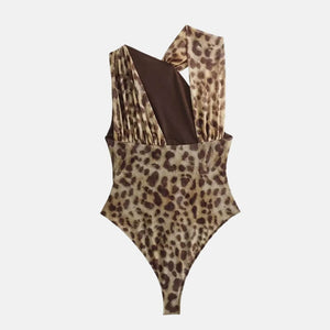Y2K Leopard Bodysuit Top with lace trim, Y2K bodysuit styled with low rise bottoms