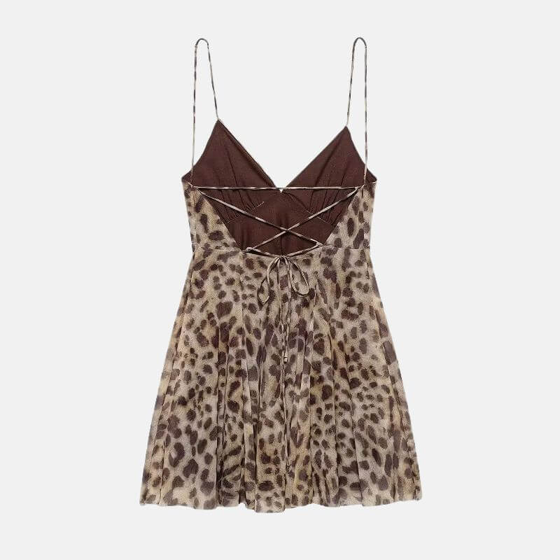 Y2K Leopard Lace Up Mini Dress view 2 | MAUVSTUDIO®