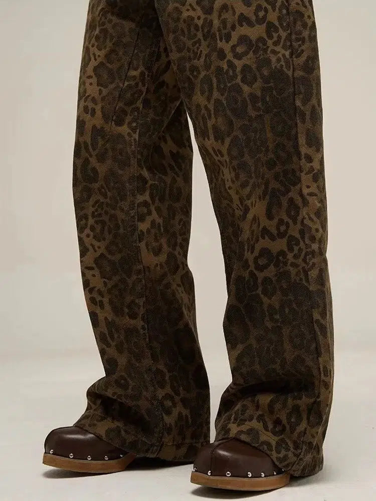 Y2K Leopard Straight Leg Pants-Mauv Studio