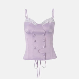Y2K Lilac Corset Top with lace trim, Y2K corset styled with low rise bottoms