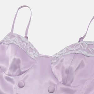 Y2K Lilac Corset Top with lace trim, Y2K corset styled with low rise bottoms