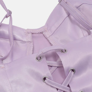 Y2K Lilac Corset Top with lace trim, Y2K corset styled with low rise bottoms