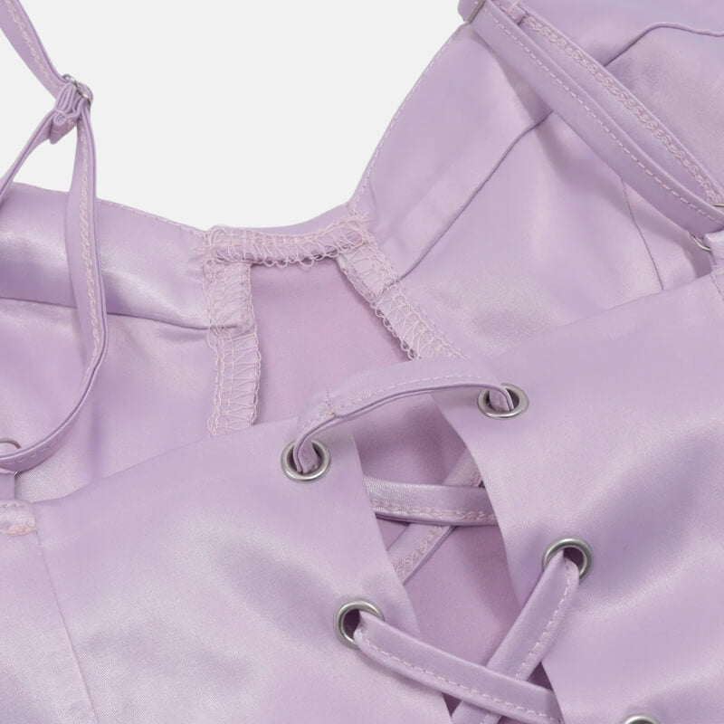 Y2K Lilac Corset Top with lace trim, Y2K corset styled with low rise bottoms