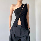 Y2K Loop Button Top with button front, Y2K tube top styled with low rise bottoms