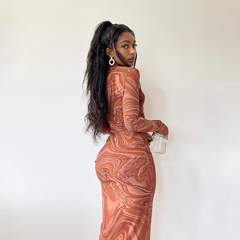 Y2K Marble Swirl Maxi Dress view 2 | MAUVSTUDIO®
