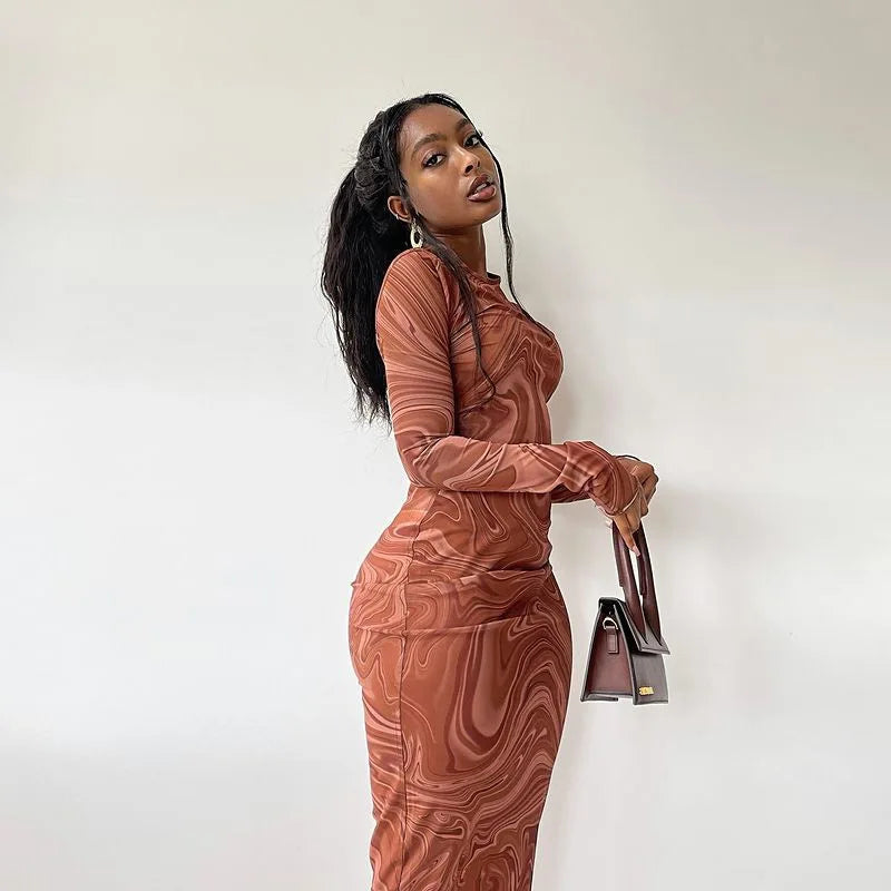 Y2K Marble Swirl Maxi Dress view 3 | MAUVSTUDIO®