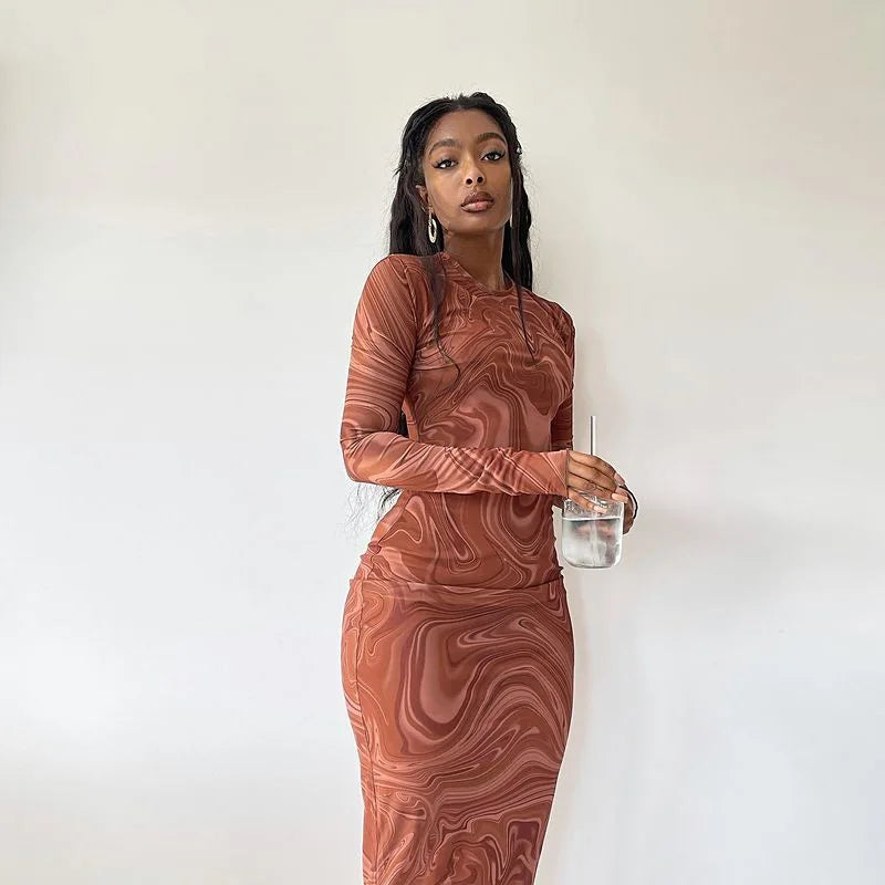 Y2K Marble Swirl Maxi Dress view 8 | MAUVSTUDIO®