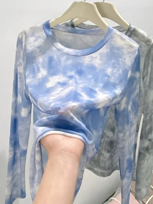 Y2K Mesh Cloud Top with sheer mesh, Y2K long sleeve top styled with low rise bottoms
