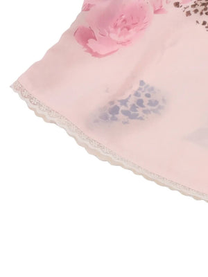 Y2K Mesh Floral Top with scalloped edges, Y2K tube top styled with low rise bottoms