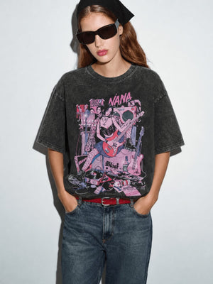 Y2K Nana Graphic Tee with printed graphic, Y2K graphic tee styled with low rise bottoms