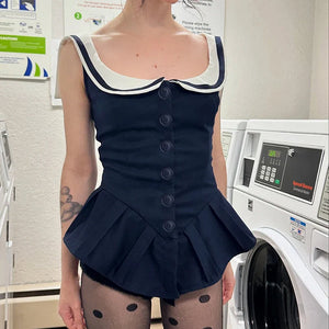 Y2K Nautical Button Mini Dress view 12 | MAUVSTUDIO®