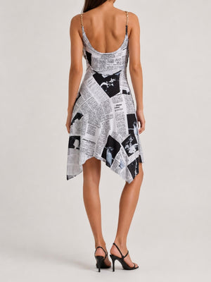 Y2K Newspaper Midi Dress view 2 | MAUVSTUDIO®