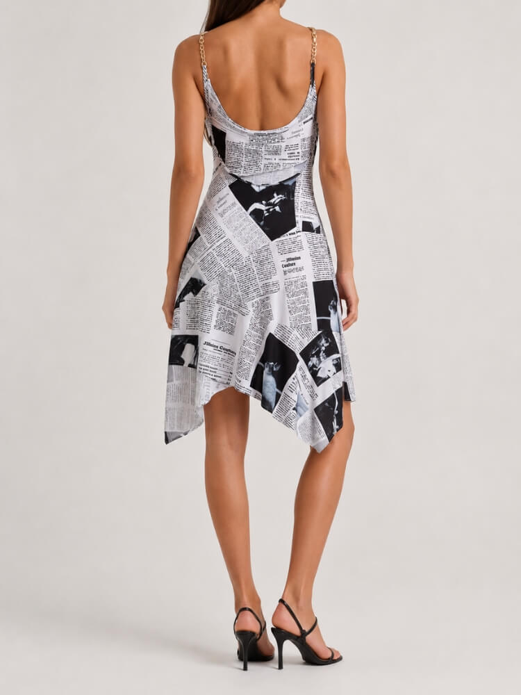 Y2K Newspaper Midi Dress view 2 | MAUVSTUDIO®