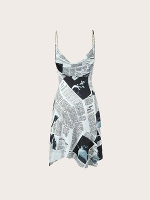 Y2K Newspaper Midi Dress view 3 | MAUVSTUDIO®