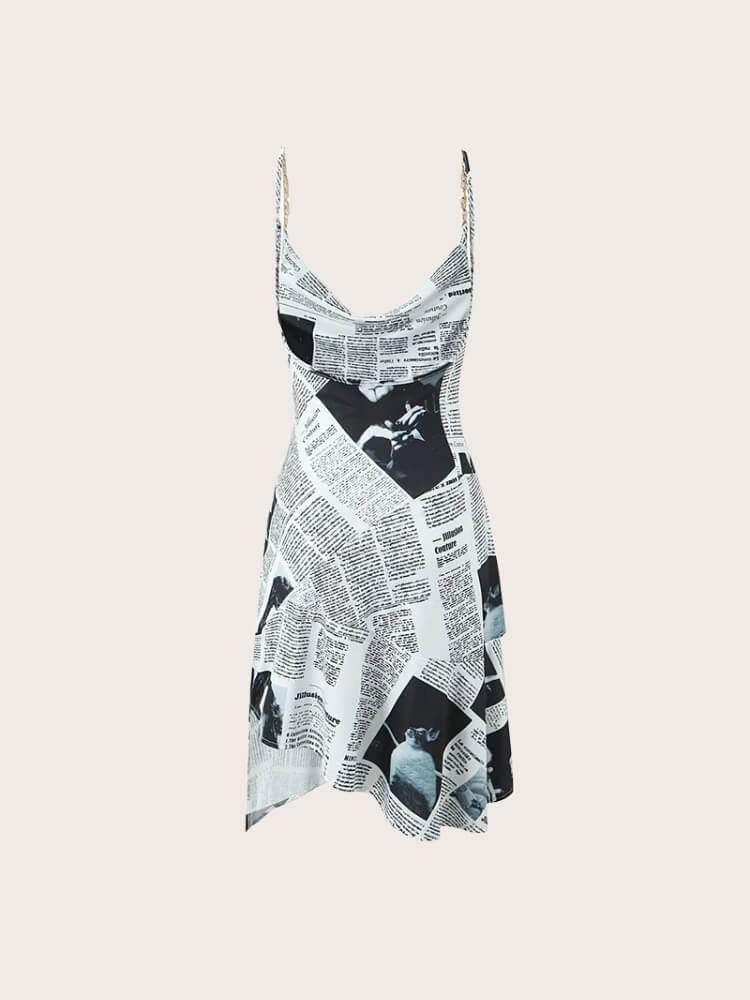 Y2K Newspaper Midi Dress view 3 | MAUVSTUDIO®