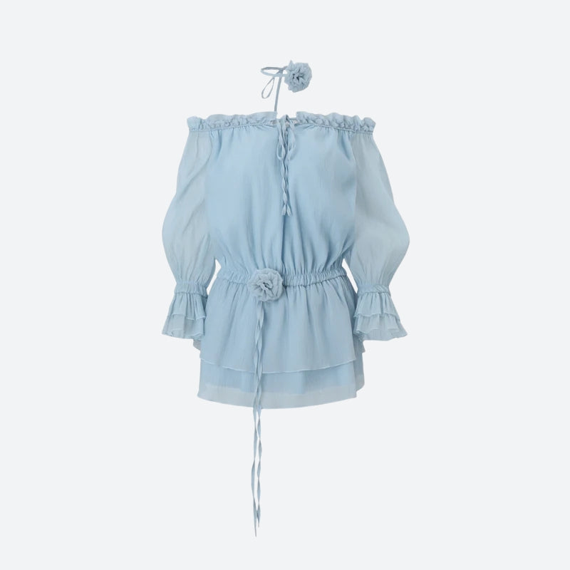 Y2K Off Shoulder Ruffled Mini Dress view 4 | MAUVSTUDIO®