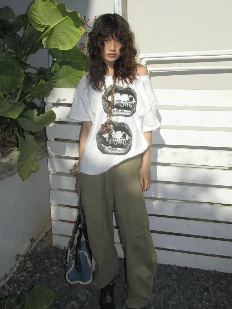 Y2K One Shoulder Lips Tee – MAUVSTUDIO®