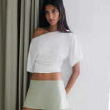 Y2K One Shoulder Ruched Top with cropped cut, Y2K top styled with low rise bottoms