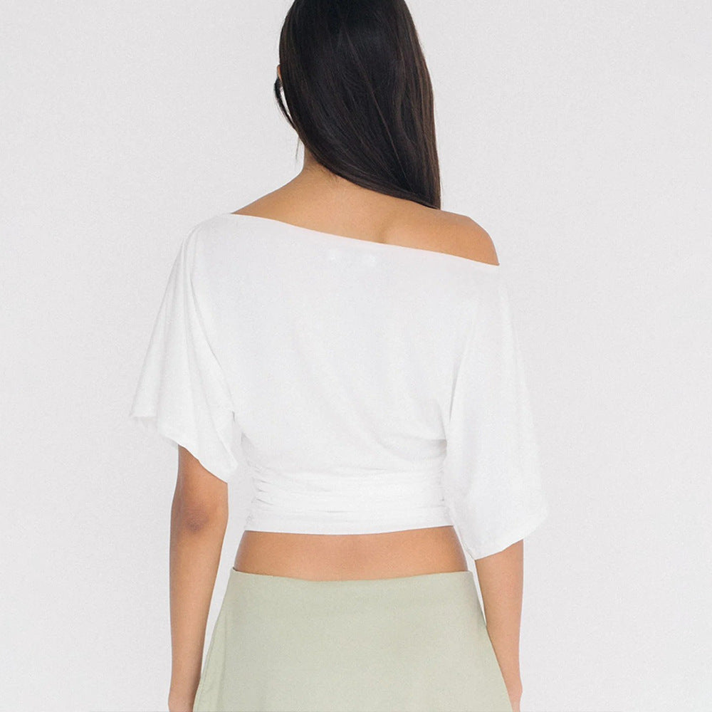 Y2K One Shoulder Ruched Top with cropped cut, Y2K top styled with low rise bottoms