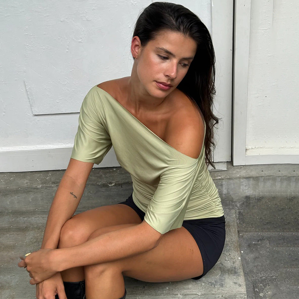 Y2K One Shoulder Ruched Top with cropped cut, Y2K top styled with low rise bottoms