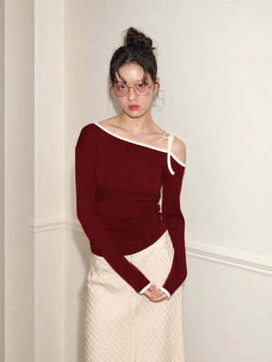 Y2K One Shoulder Top with tie detail, Y2K long sleeve top styled with low rise bottoms