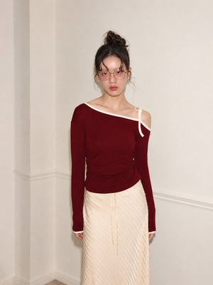 Y2K One Shoulder Top with tie detail, Y2K long sleeve top styled with low rise bottoms