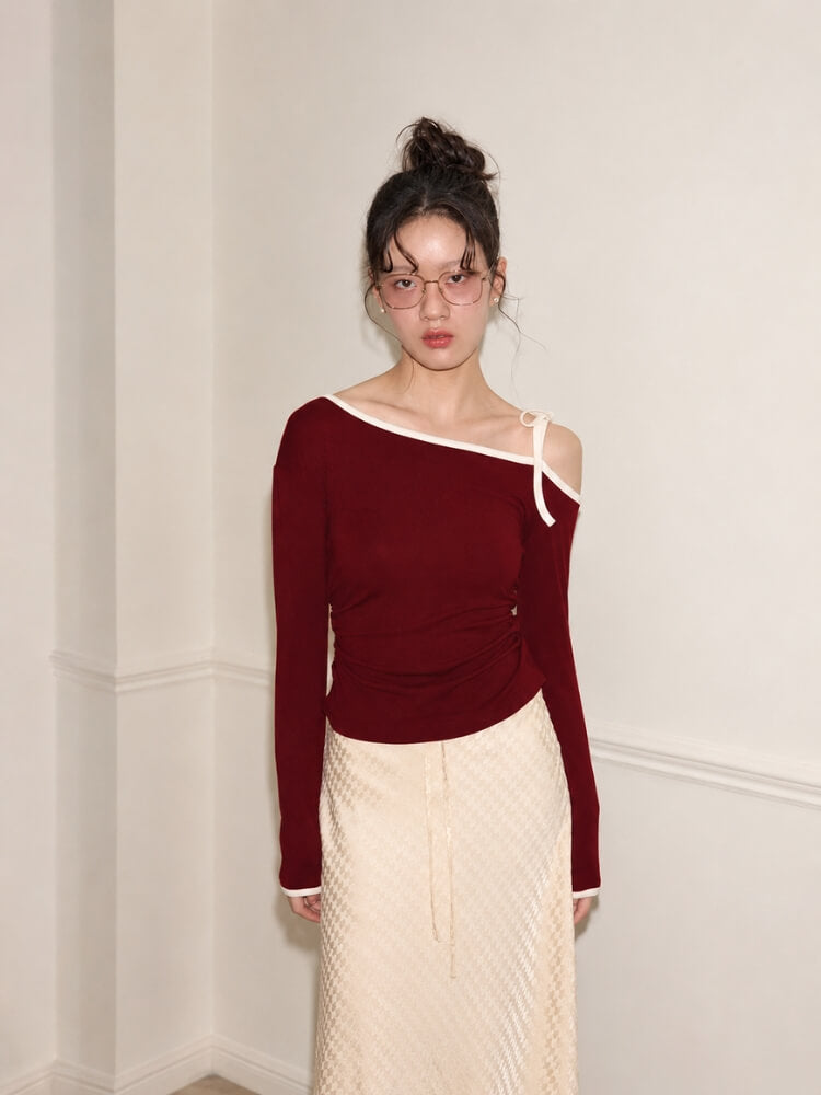 Y2K One Shoulder Top with tie detail, Y2K long sleeve top styled with low rise bottoms